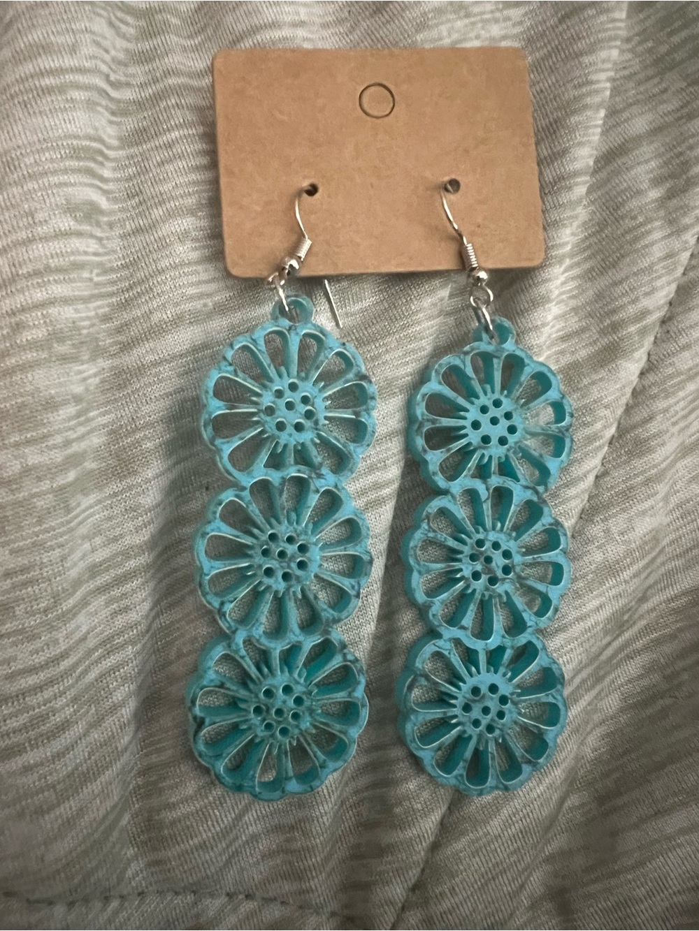 Turquoise acrylic 3 inch drop earrings